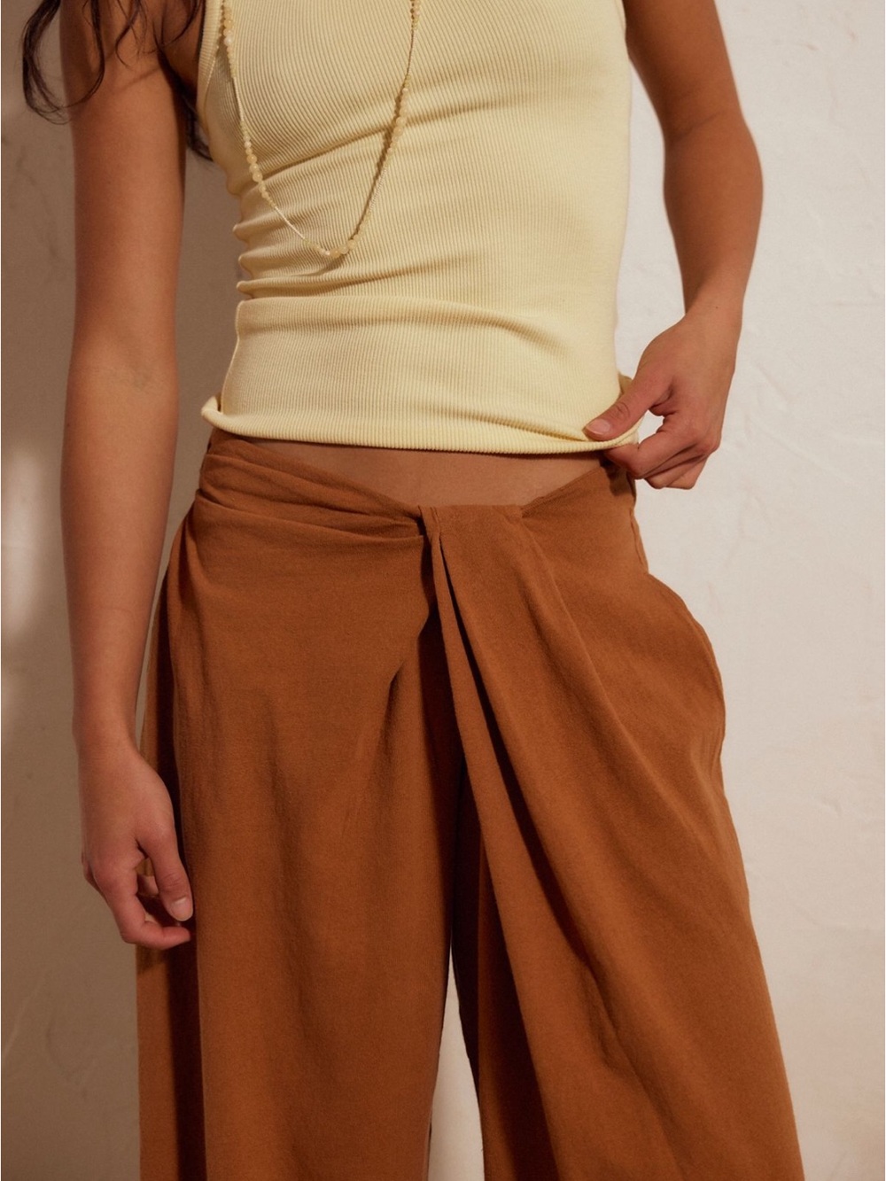Free People Wide-Leg Pants in Warm Chestnut XS Sarong Pants Rust Camel - Picture 3 of 5